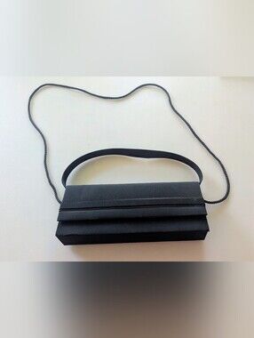 Vintage Y&S Solid Black Clutch Bag with Handle And Rope Strap 10" x 4" x 2"
